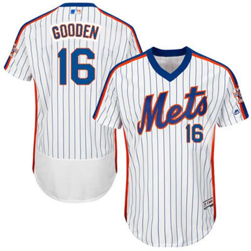 Mets #16 Dwight Gooden White(Blue Strip) Flexbase Authentic Collection Cooperstown Stitched MLB Jersey - Click Image to Close